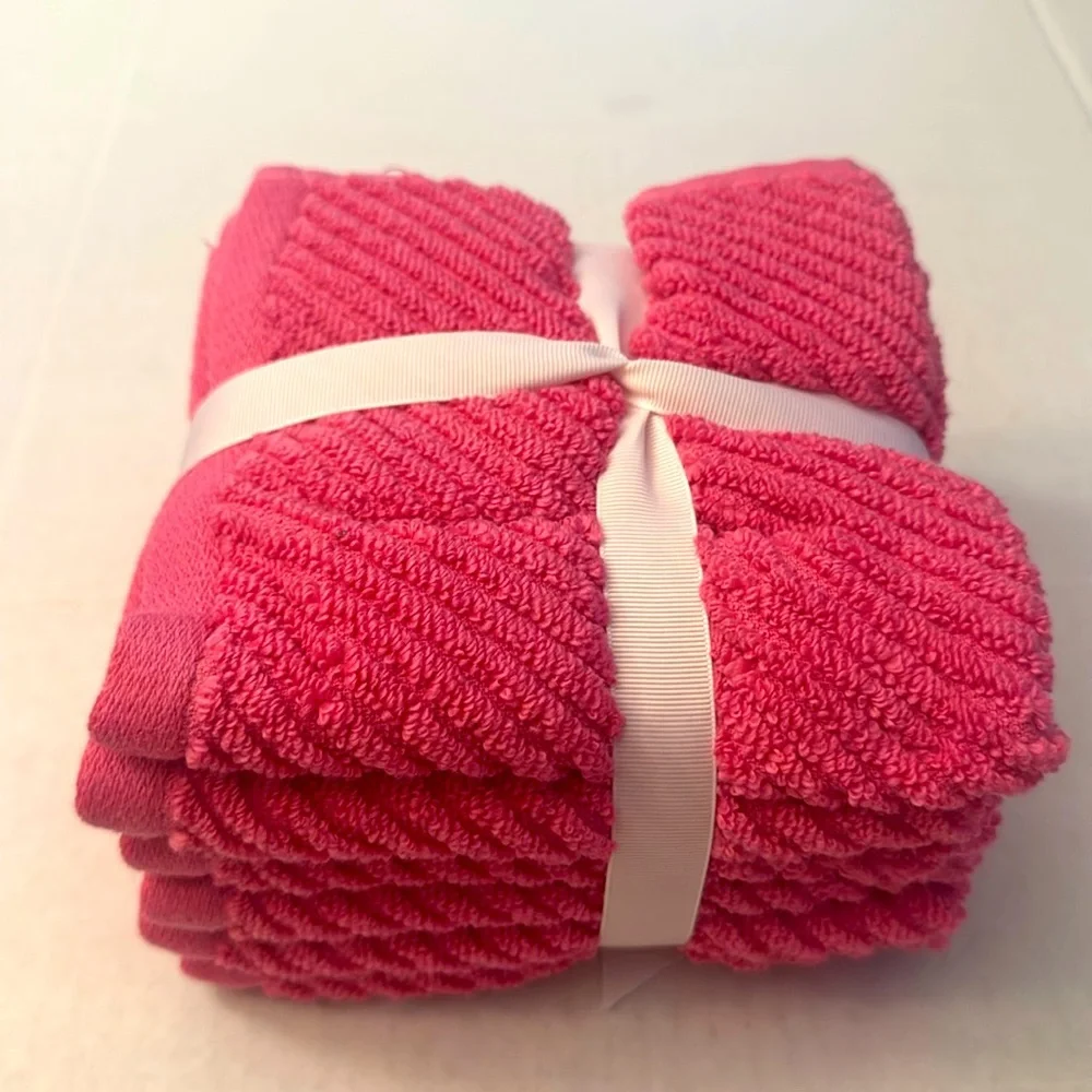 💥10pc QUICK DRY 100% Cotton Zero Twist Cotton Bath Towel Set - Shocking Pink